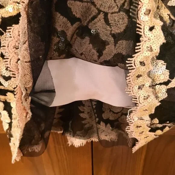 Tadashi Shoji Antique Pink Illusion Sequin Paillette Embroidered Lace Dress - Picture 7 of 15